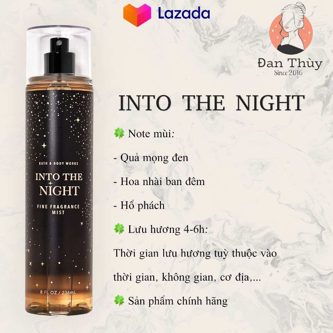 INTO THE NIGHT Xịt Thơm Tắm Dưỡng BATH & BODY WORKS 236ml (hàng Mỹ)
