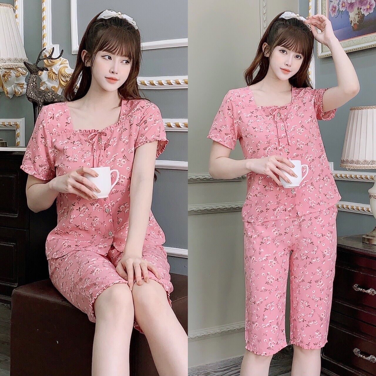 Đồ bộ mặc nhà chất lụa mẫu lửng