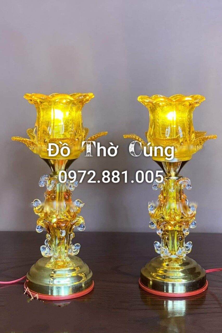 Đèn thờ thủy tinh hoa sen, 1 bông cao 30 cm, Sáng thân