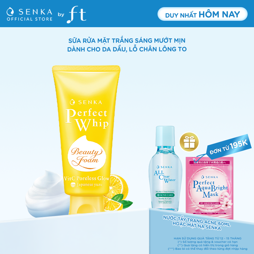 Sữa rửa mặt sáng mịn mờ thâm SENKA PERFECT WHIP VITC PORELESS GLOW 100G