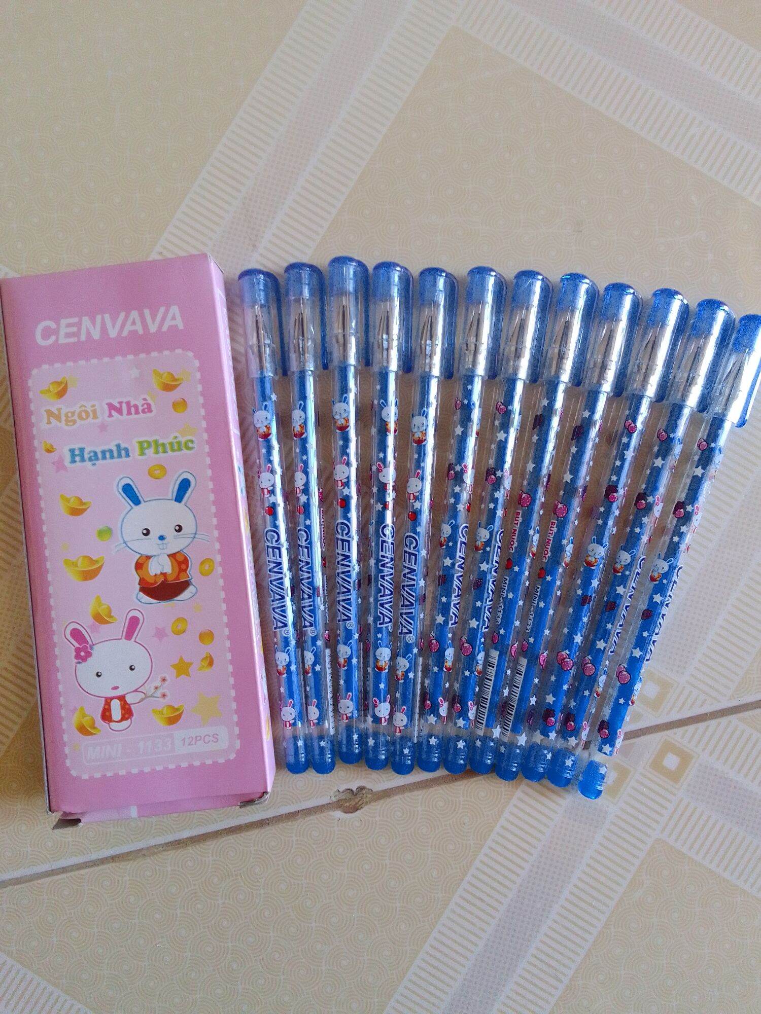Hộp 12 bút mực gel mực xanh cenvava mini-1133 ngòi 0.4mm