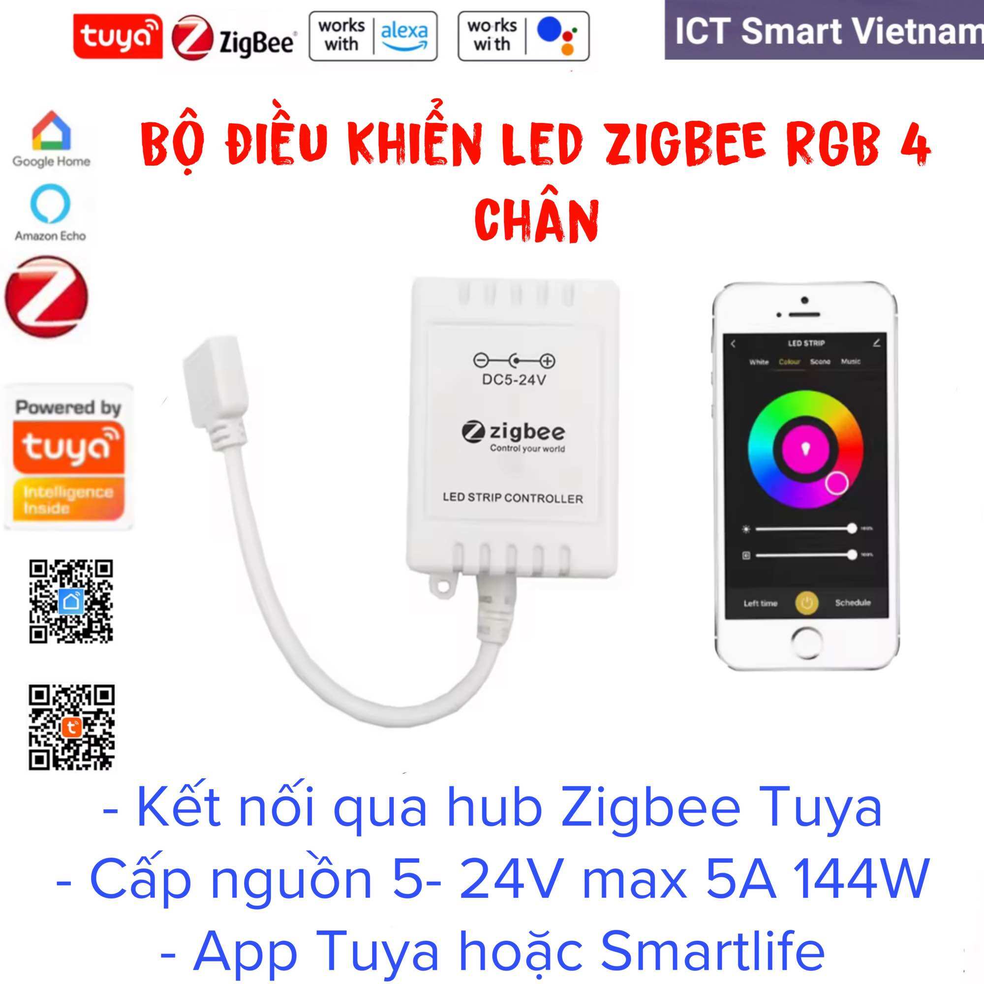 Bộ điều khiển LED RGB 4 chân Zigbee 3.0 Tuya/ Smart Life
