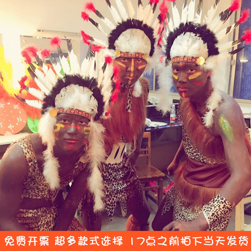 Mũ Chieftain Indian Chief Performance Costume Wild Man Original African Tribal Chief Mũ Biểu Diễn Trang Phục Hóa Trang Halloween
