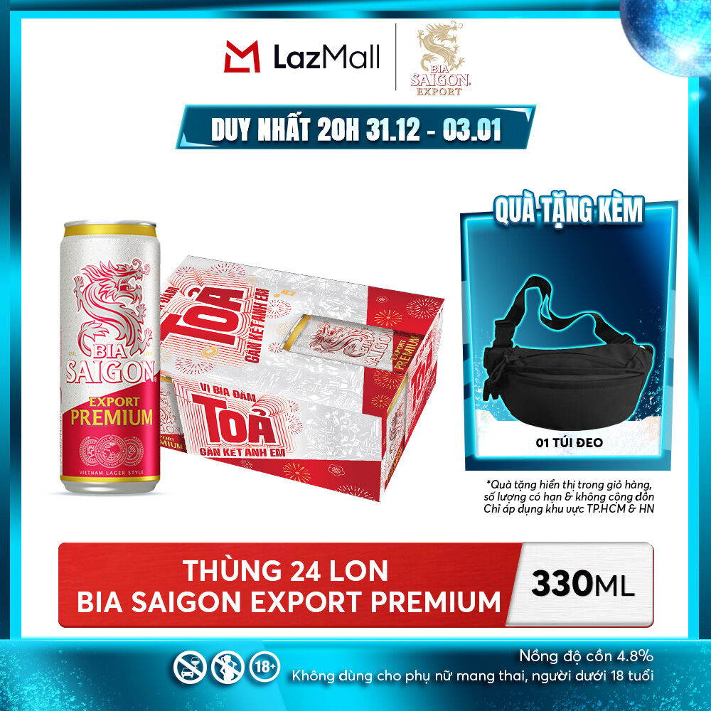  Nồng Độ Cồn 4.8% - Thùng 24 Lon Bia Sài Gòn Export Premium 330ml 