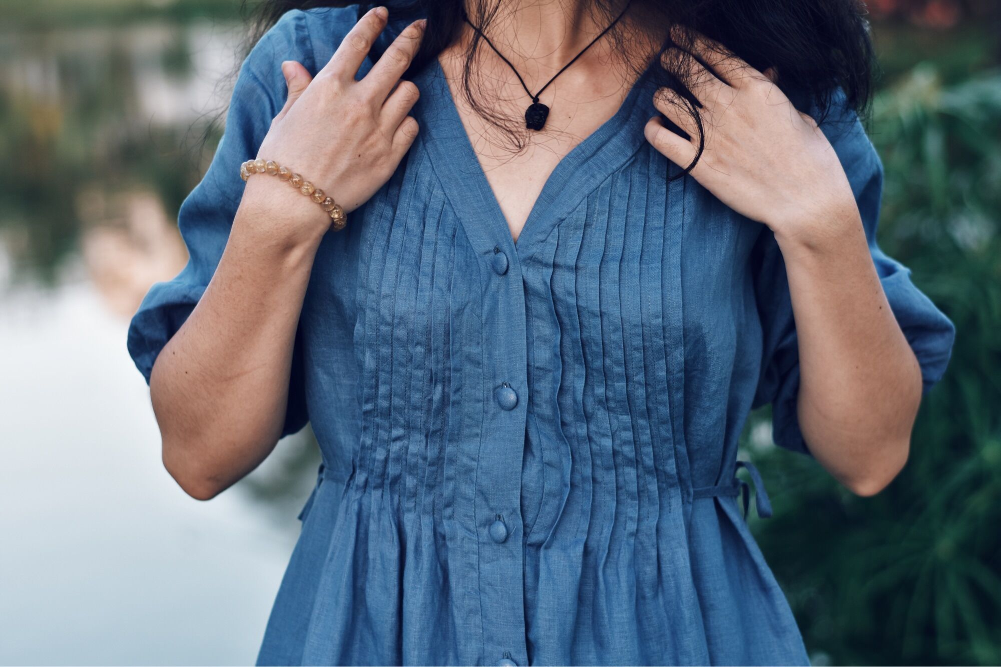 Đầm linen thắt eo