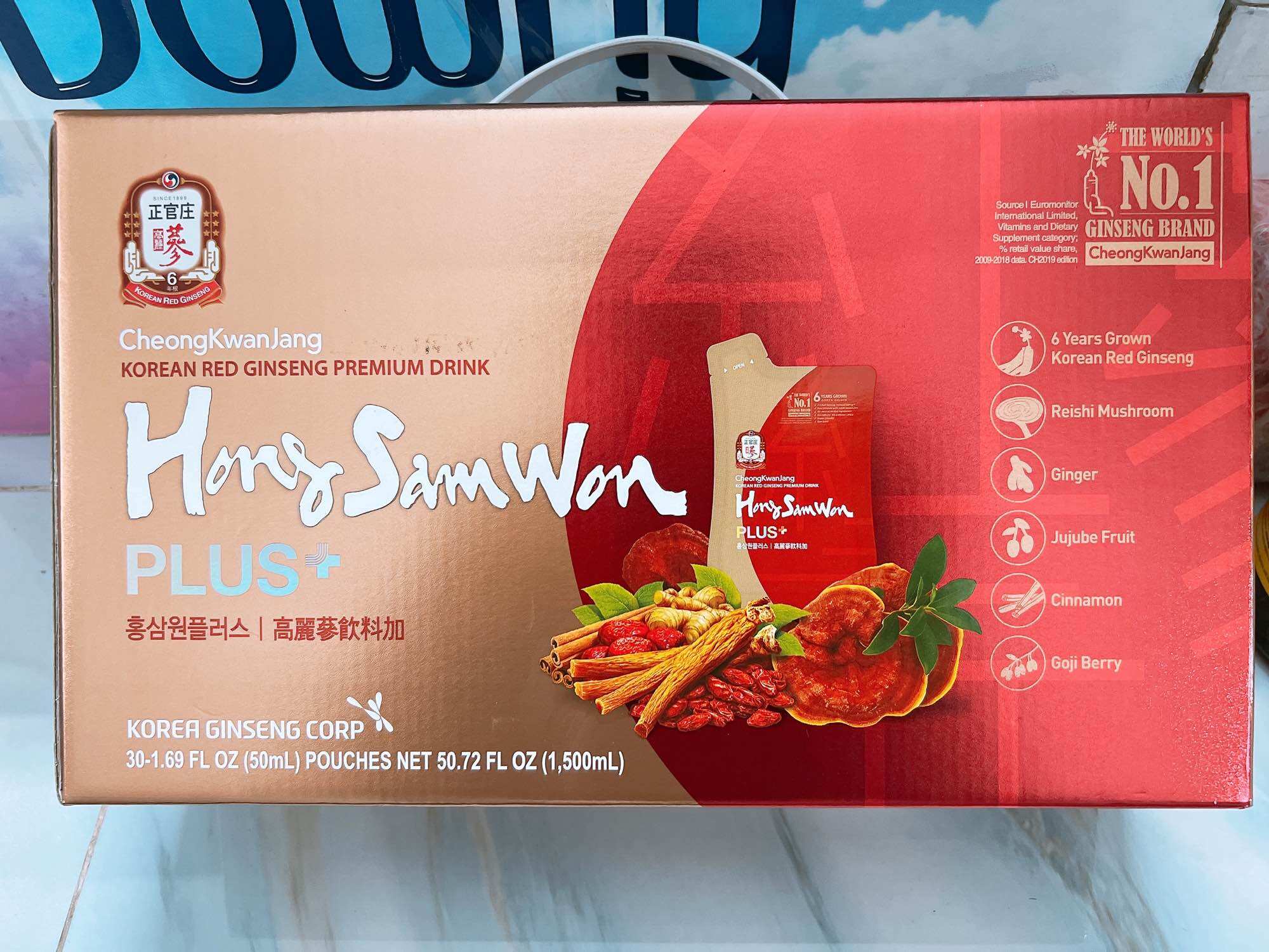 Box of 30 Packs of Hong Sam Won Plus Drink 50ml.