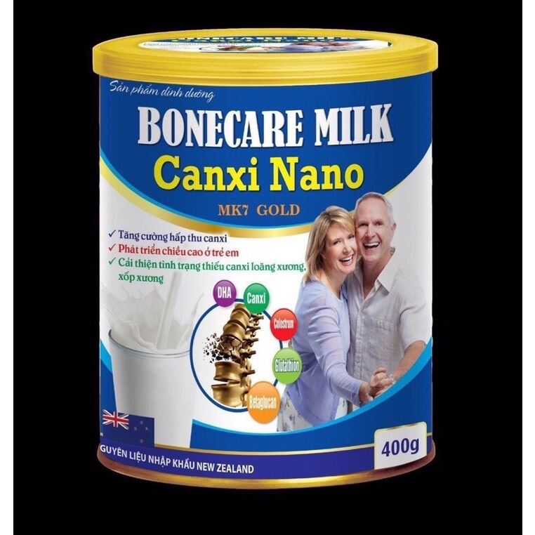 Hộp 900g Sữa bột Canxi BONECARE MILK CANXI NANO MK7 Gold tăng cường dẻo dai cho xương khớp giảm đau nhức xương