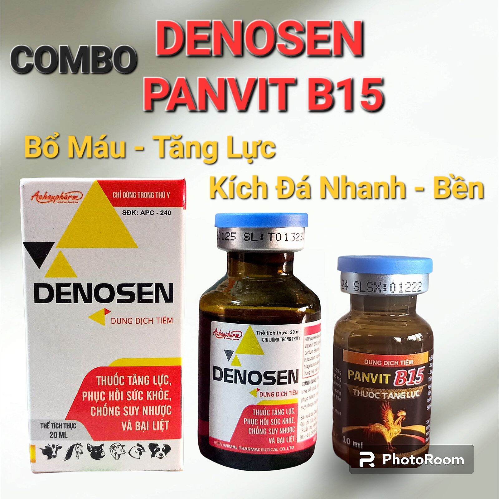 Combo Panvit B15 + Denosen Lọ Nhỏ Tăng Lực, Tăng Cơ, Bổ Máu Cho Gà Chọi