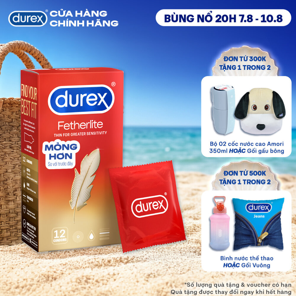 Bao cao su Durex Fetherlite siêu mỏng, size 52.5mm, 12 bao/hộp
