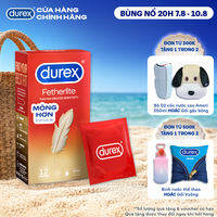 Bao cao su Durex Fetherlite siêu mỏng, size 52.5mm, 12 bao/hộp