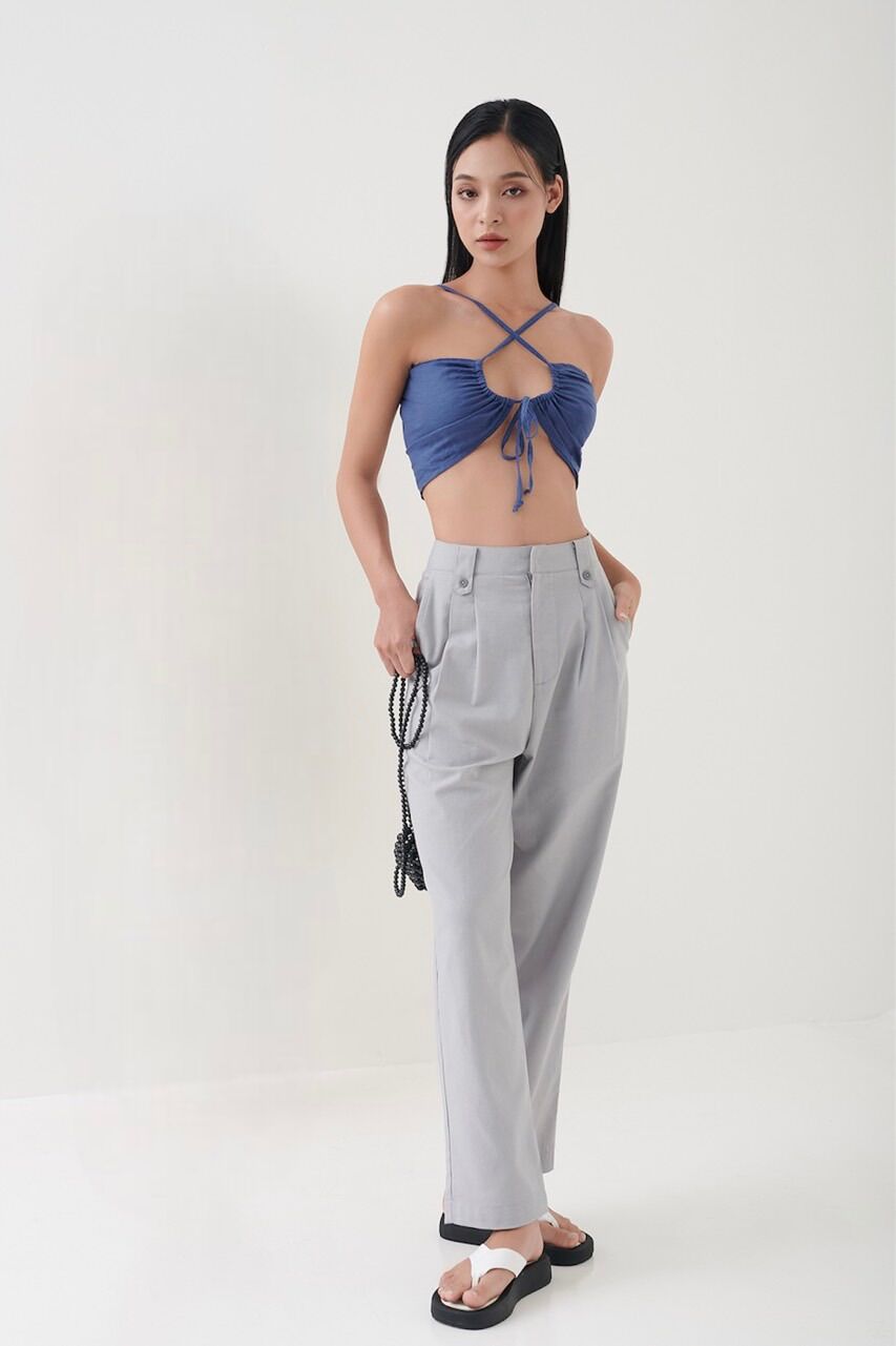 Amegon quần baggy linen gray pants
