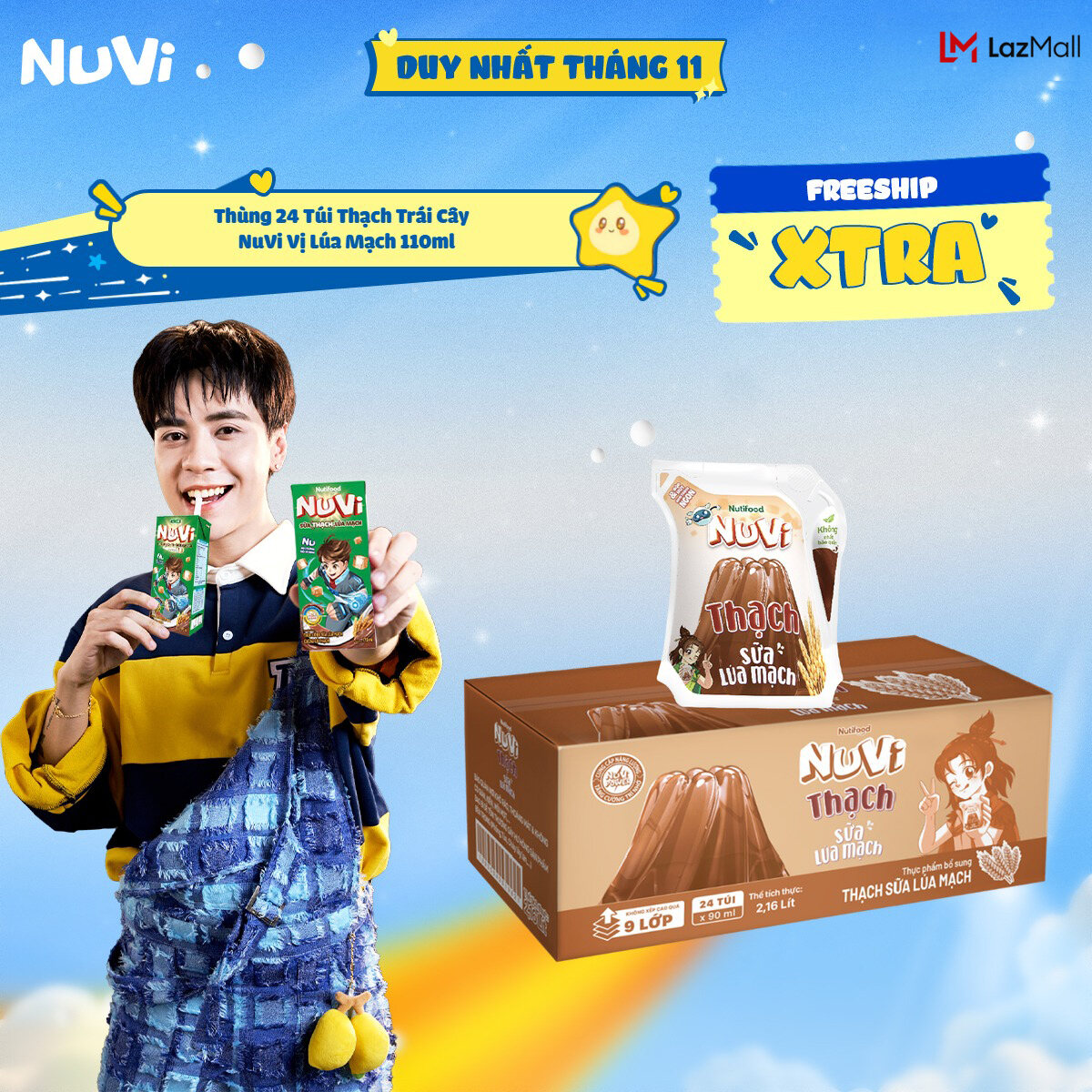 Thùng 24 Túi Thạch Lúa Mạch NuVi Vị Cacao 110ml