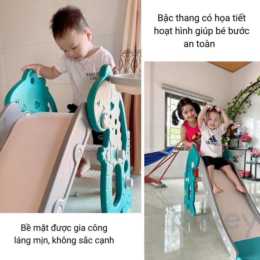 Cầu trượt cho bé Khủng Long TẶNG KÈM bộ bóng rổ và gấu phát nhạc cho bé yêu