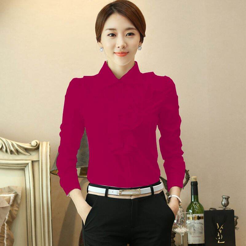 Spring New Style Korean Style Peter Pan Collar Flounced White Chiffon Shirt Female Long Sleeve Wear Slim Fit Base Clothing