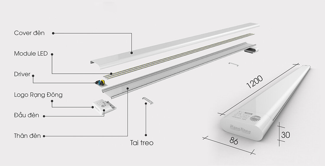 Bộ đèn led 1,2m-60w M66 thương hiệu Rạng đông