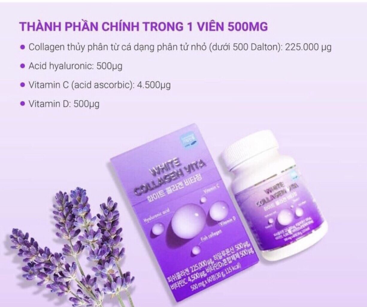 Combo 3 lọ dùng 3 tháng- Collagen White Vita Hàn Quốc 60v trắng da, chống lão hoá, mờ nám, mượt tóc