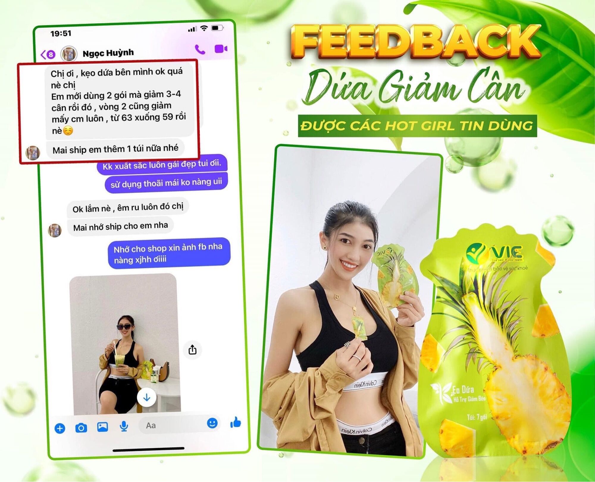 (GIẢM 2-3KG/GÓI)Kẹo dứa gi.ảm cân. Thải mỡ, detox, đẹp da.