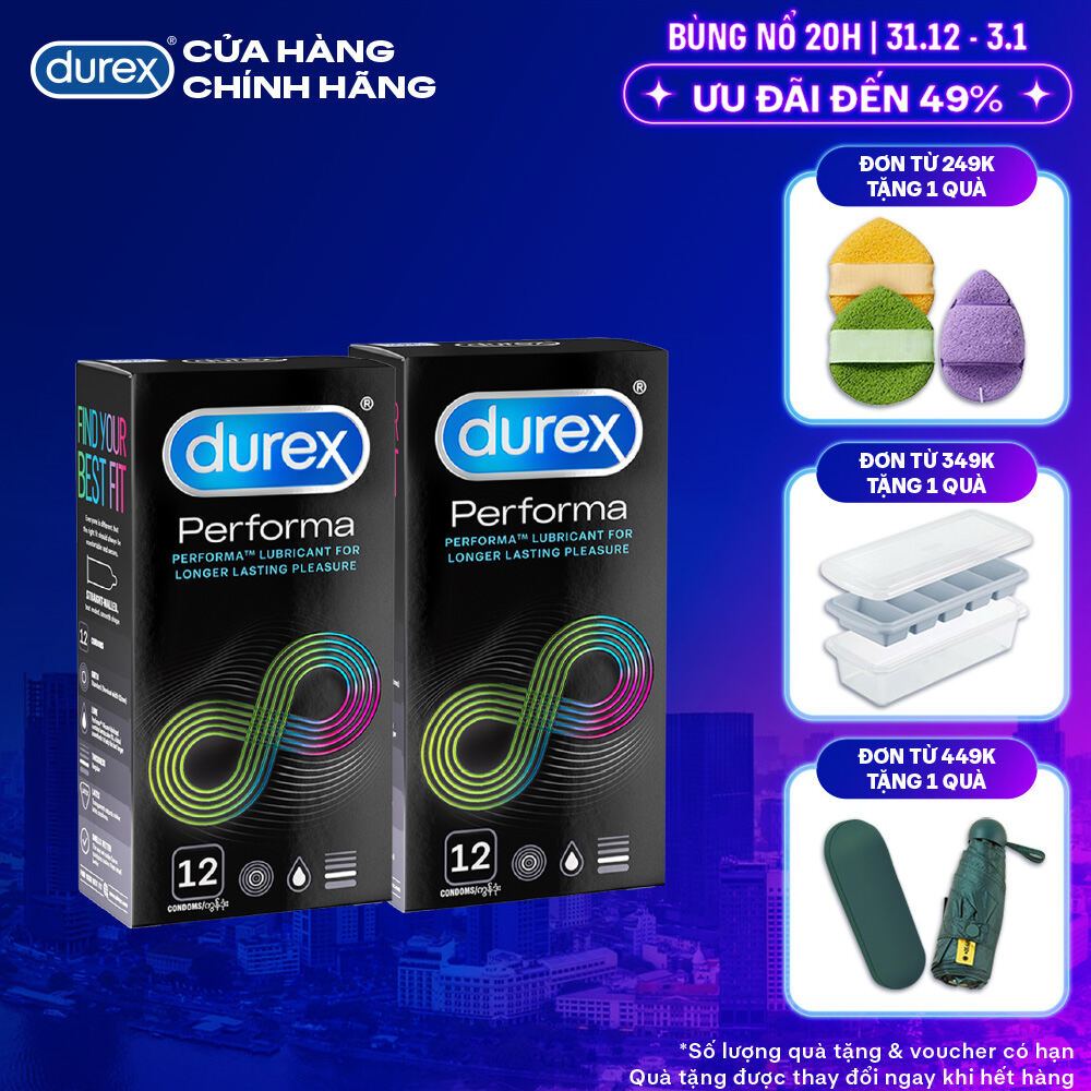 Bộ 2 hộp bao cao su Durex Performa kéo dài thời gian size 52mm 12 bao hộp