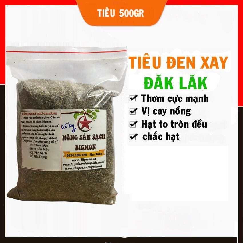 [Freeship]Tiêu Đen Xay Sẵn 500gr -TĐX-Vị Cay Nồng-Bigmon-Hàng chuẩn lựa chọn kỹ, sạch không sạn.