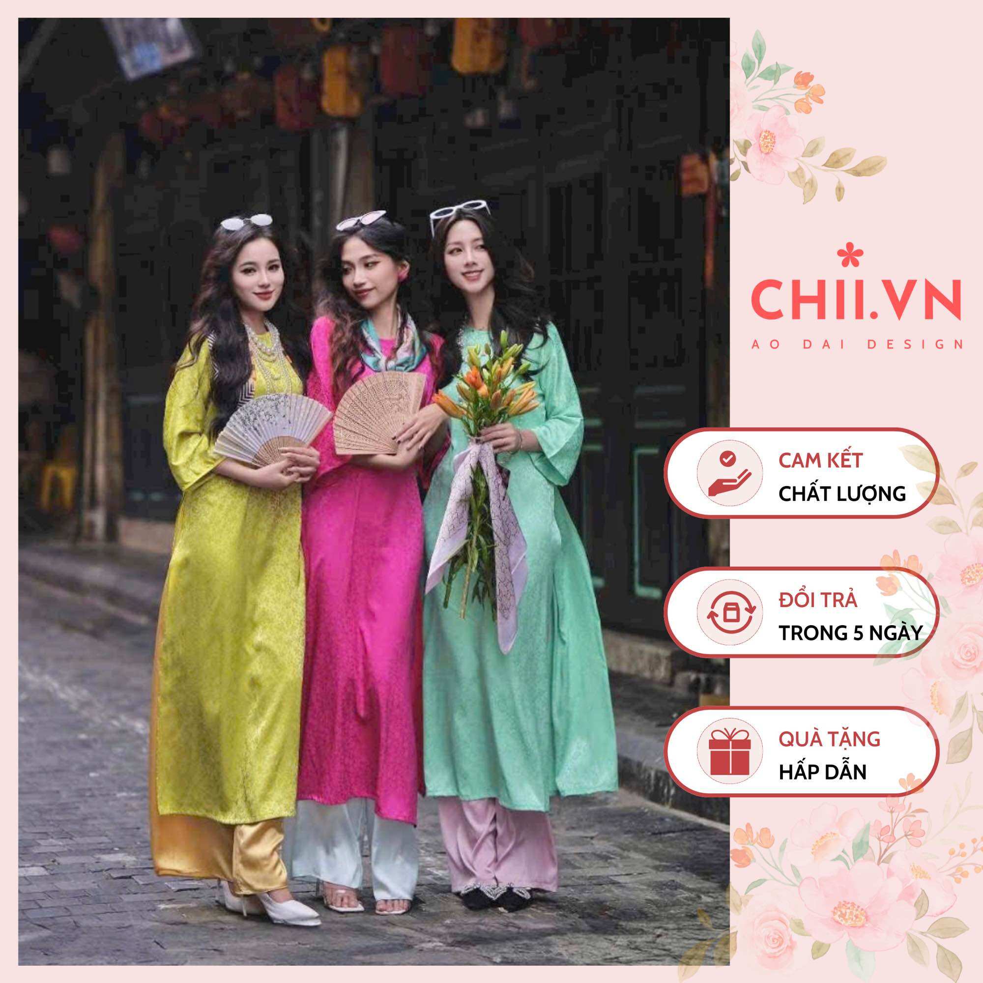 Áo dài cách tân dáng suông cổ tròn gấm tơ