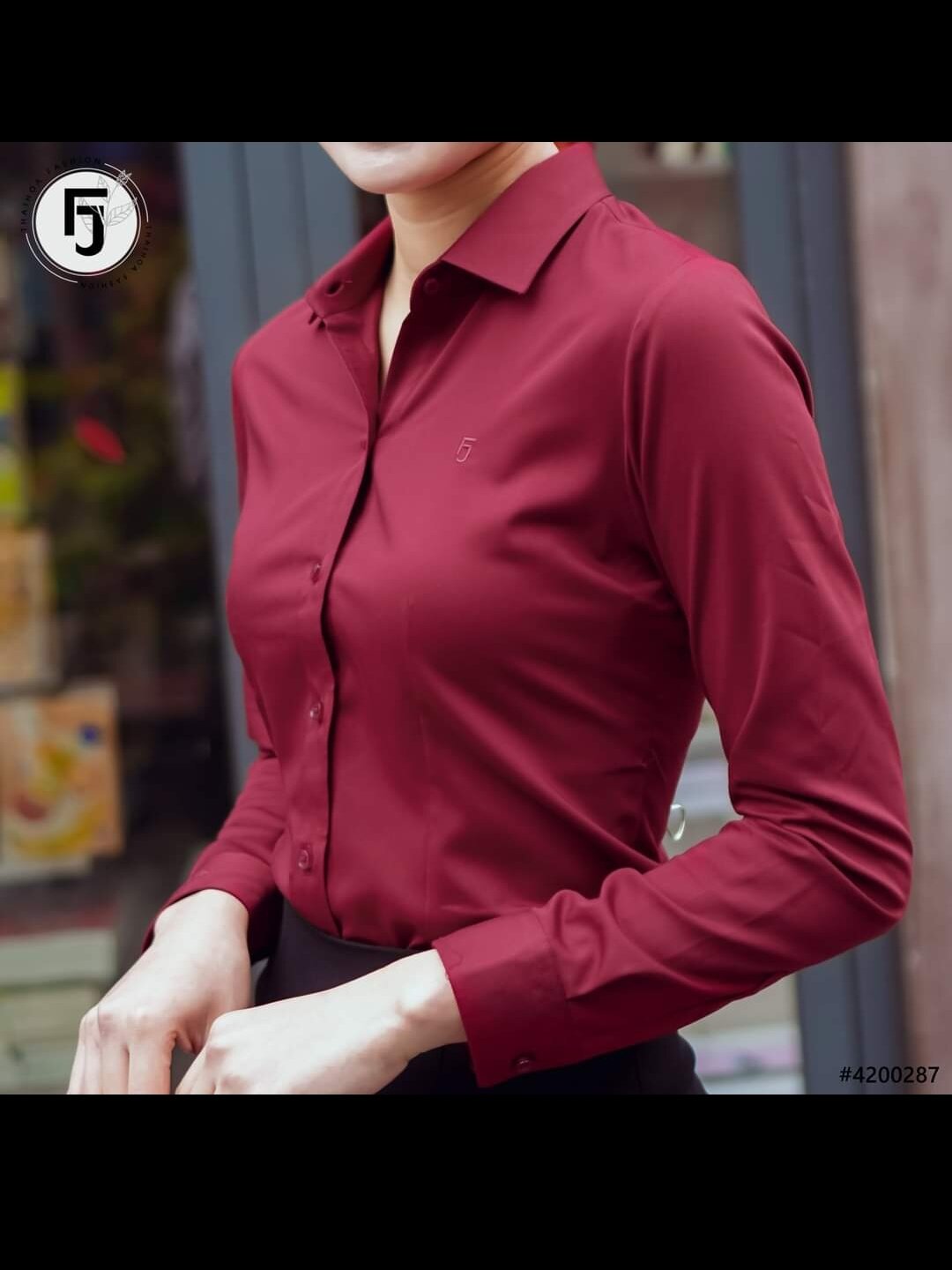 áo sơ mi nữ Thái Hòa màu đỏ đô vải kate