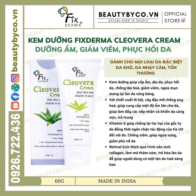 Kem Dưỡng Fixderma Cleovera Cream Dưỡng Ẩm Dịu Da Giảm Mụn Phục Hồi Và Trẻ Hoá Da