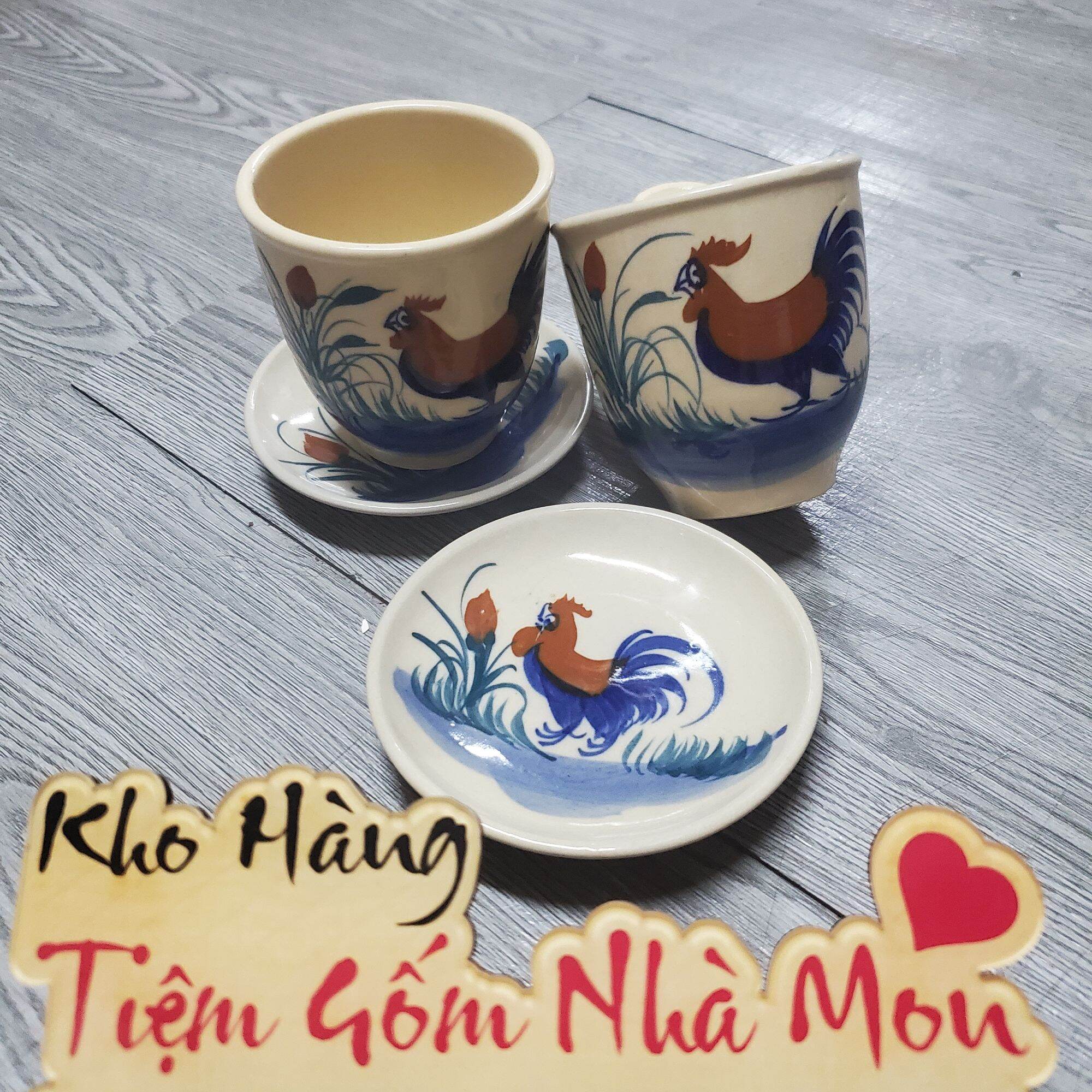 Combo ly và dĩa lót con gà cao cấp 100% thủ công