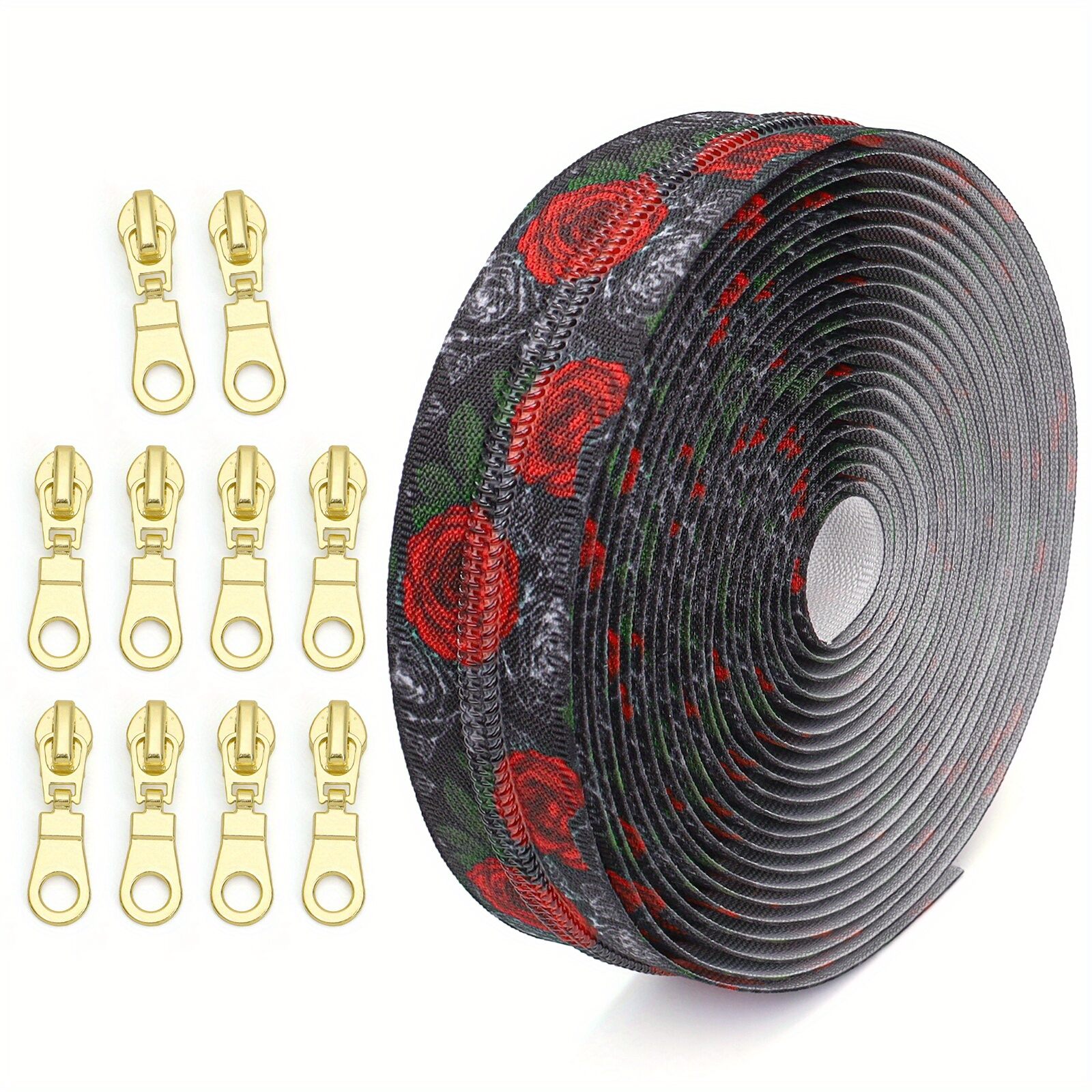 1 Bộ 5 # Khóa Kéo In Nylon 177.16 Inch Khóa Tự Động Kim Loại Kèm 10 Đầu Khóa Dùng Để May Vá Thay Thế Khóa Kéo Cho Túi Xách Quần Áo Giày Dép