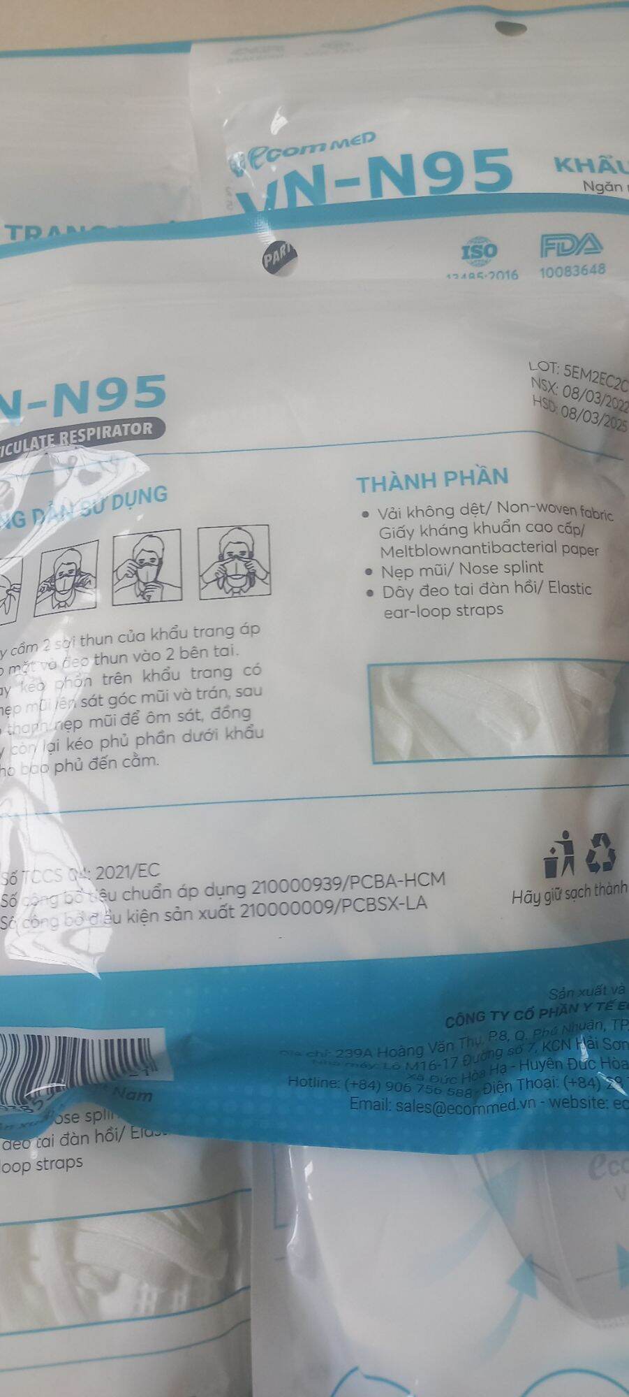 COMBO 5 BỊCH ( 50 CÁI) KHẨU TRANG Y TẾ N95 ECOMMED VN95