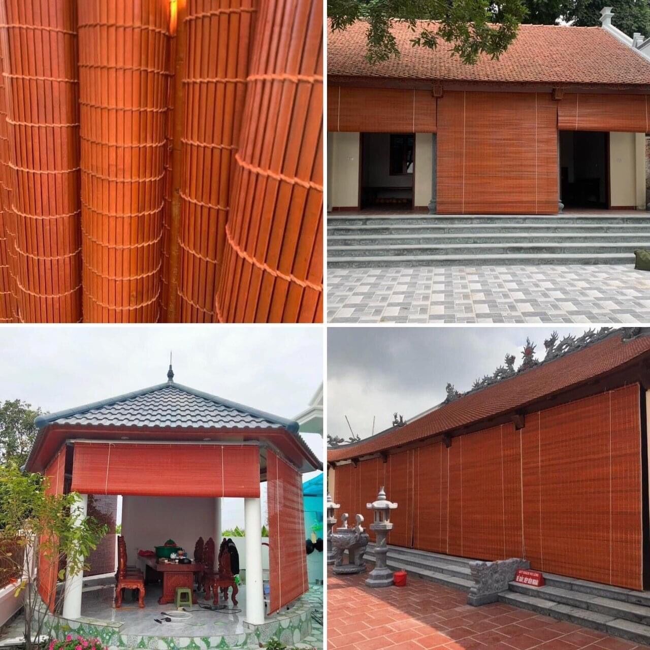 Mành tre đỏ đầy đủ phụ kiện 80k/ m2 che nắng mưa ngoài trời