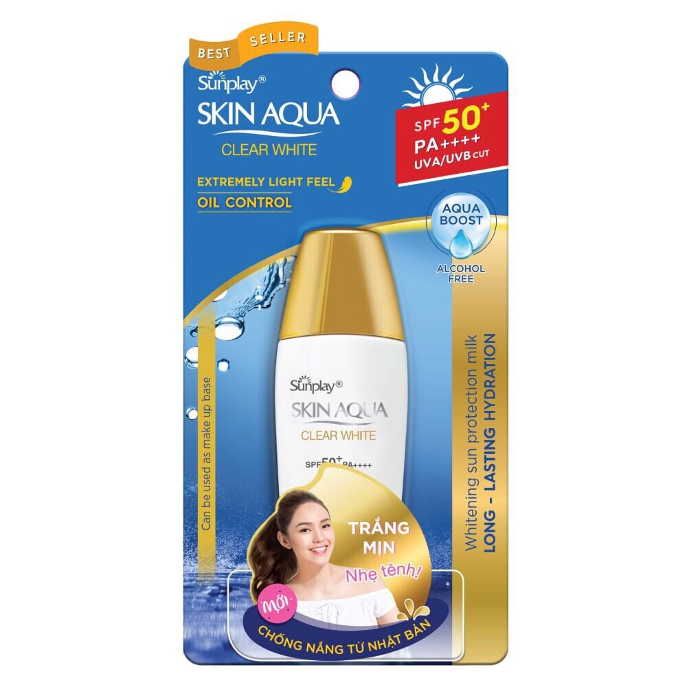 [Hcm]Kem Chống Nắng Sun Play Skin Aqua Clear White Dưỡng Da Trắng Mịn Spf50+Pa++++ (Nắp Vàng - Dạng Sữa)