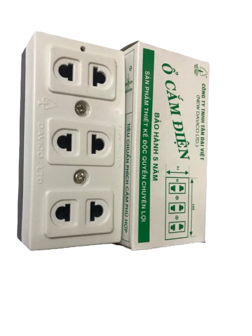 [FREESHIPMAX]]Ổ cắm điên 3 lỗ có màn che an toàn (Davico)Nhựa chống cháy_tanchungsen