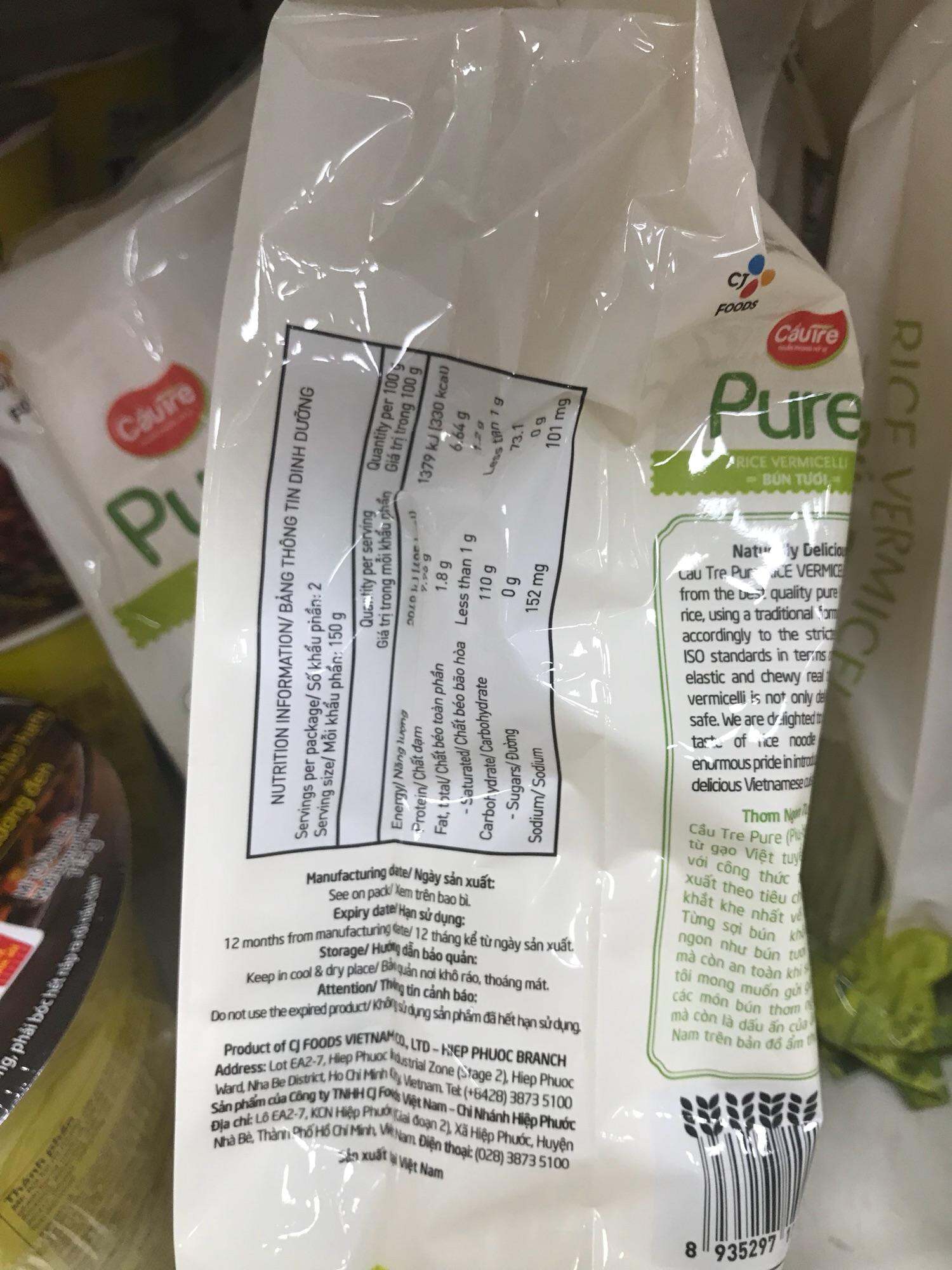 Bún tươi Pure Cầu tre - sợi dẻo dai tự nhiên-gói300gr