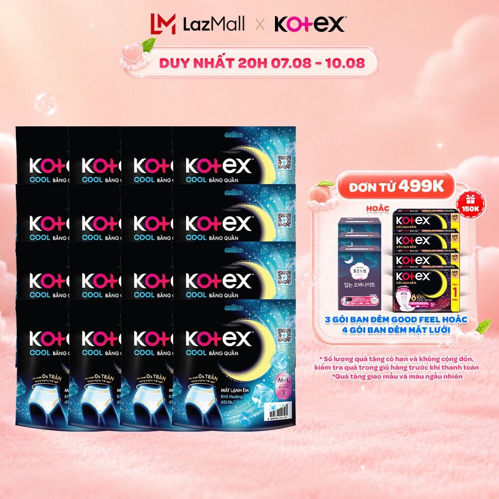 Thùng 16 gói Băng vệ sinh Kotex Dạng Quần Cool cỡ M/L 2 Miếng
