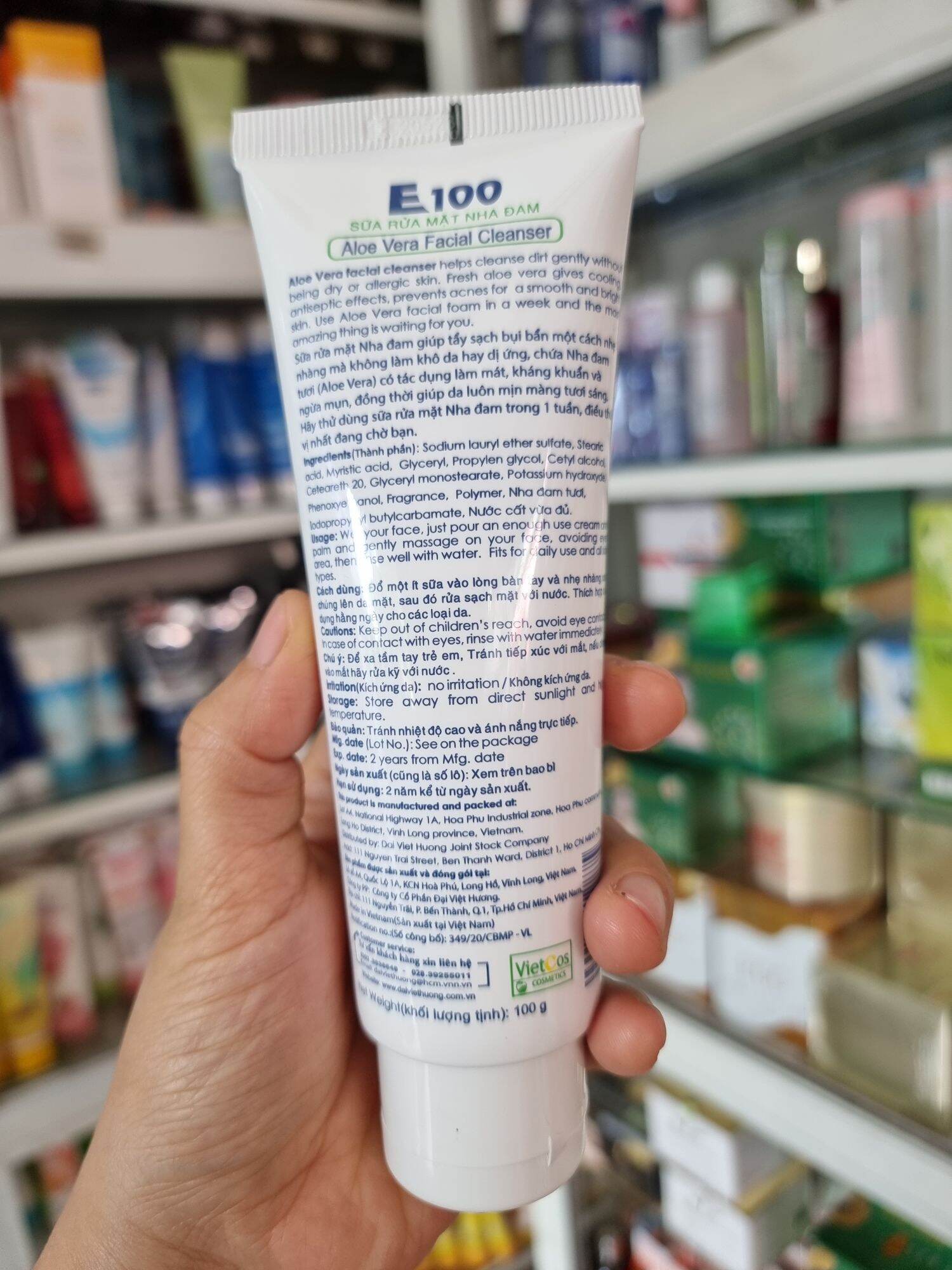 Sữa rửa mặt e100 nha đam 100gr chuẩn cty