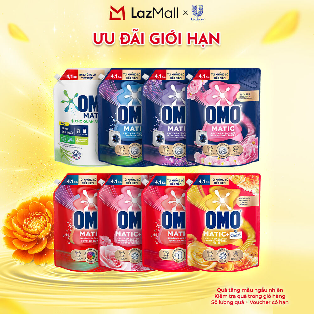 Túi nước giặt OMO Matic 4.1kg dành cho máy giặt cửa trên/cửa trước, xoáy bay vết bẩn, hương thơm bền lâu (bao bì tùy lô nhập hàng)