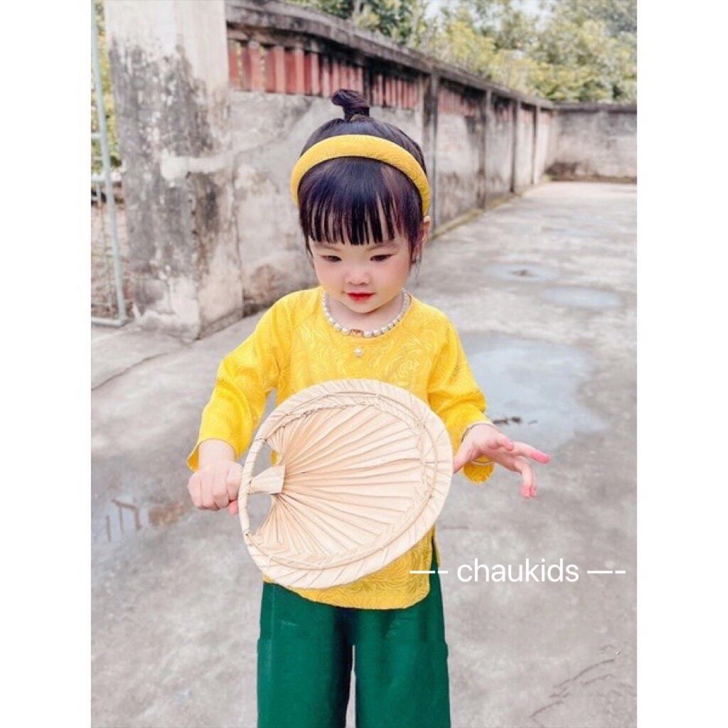 (7-17kg) sét bộ quần áo bà ba cách tân cho bé gái vải gấm lụa