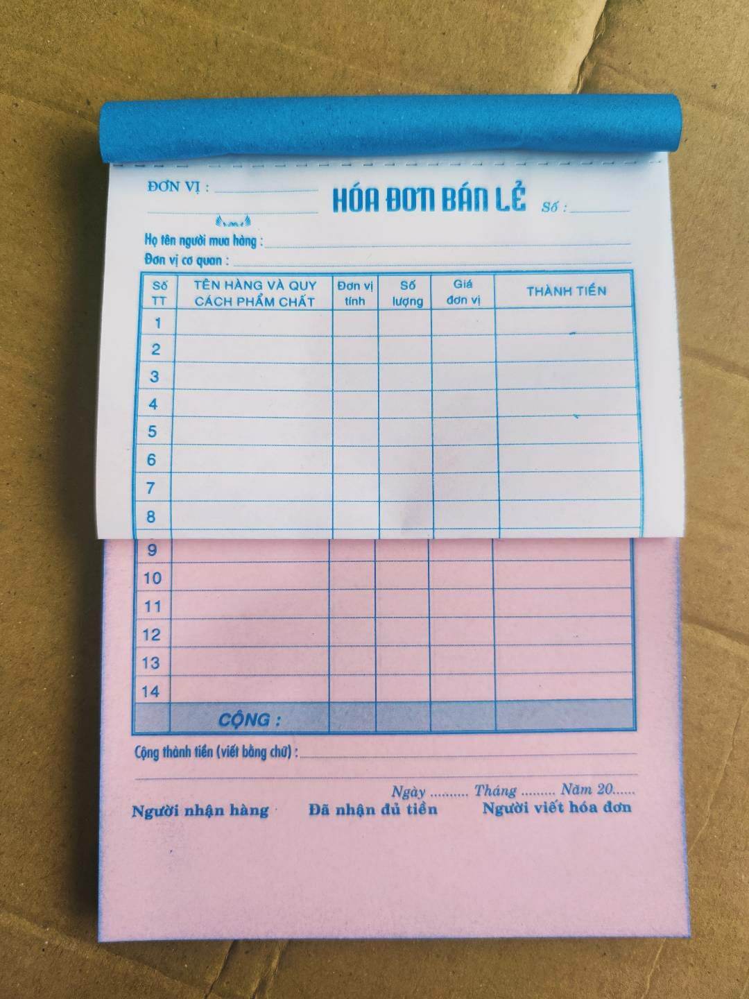 [HCM]Combo 5 quyển Hóa đơn 2 liên 100 tờ ( 50 bộ)