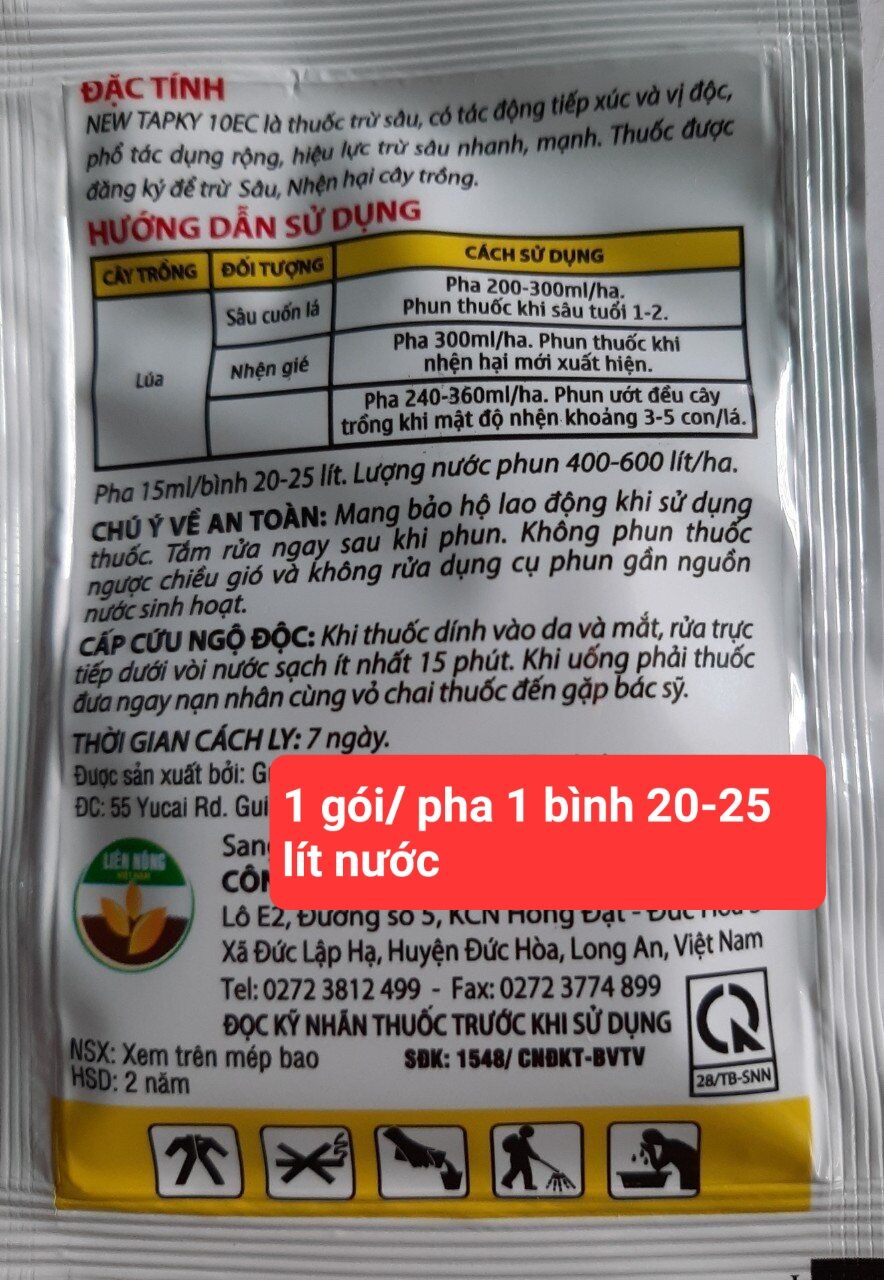 (15ml) Thuốc trừ sâu sinh học NEW TAPKY 10EC, TAPKY (vàng) 15ml, Siêu Diệt Sâu (xanh) 15ml: trừ sâu cuốn lá lúa, muỗi hành, nhện gié, sâu ăn Đọt Rau Màu, Hoa Kiểng, sâu đục thân