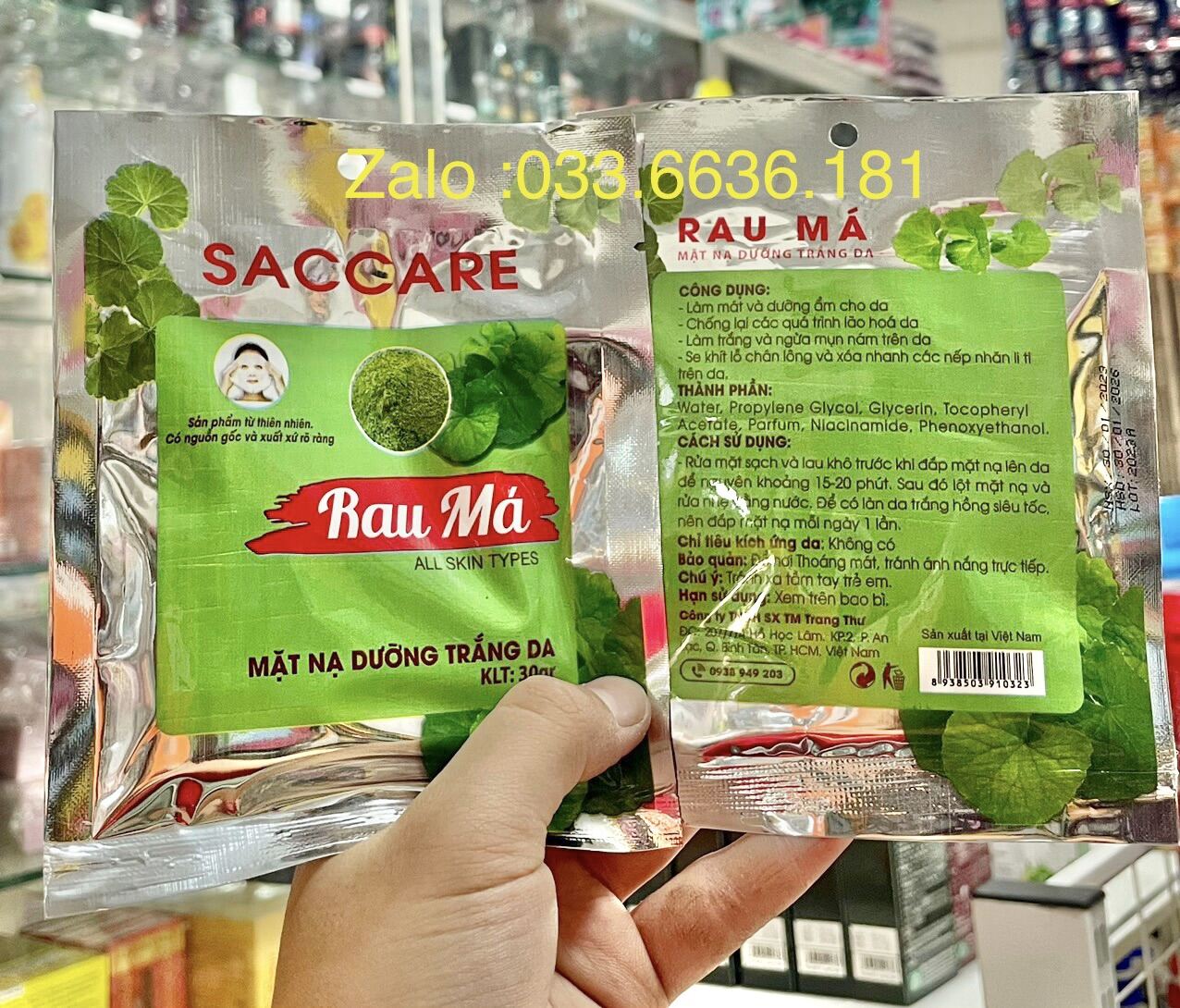 Mặt nạ dưỡng saccare Rau má trắng da