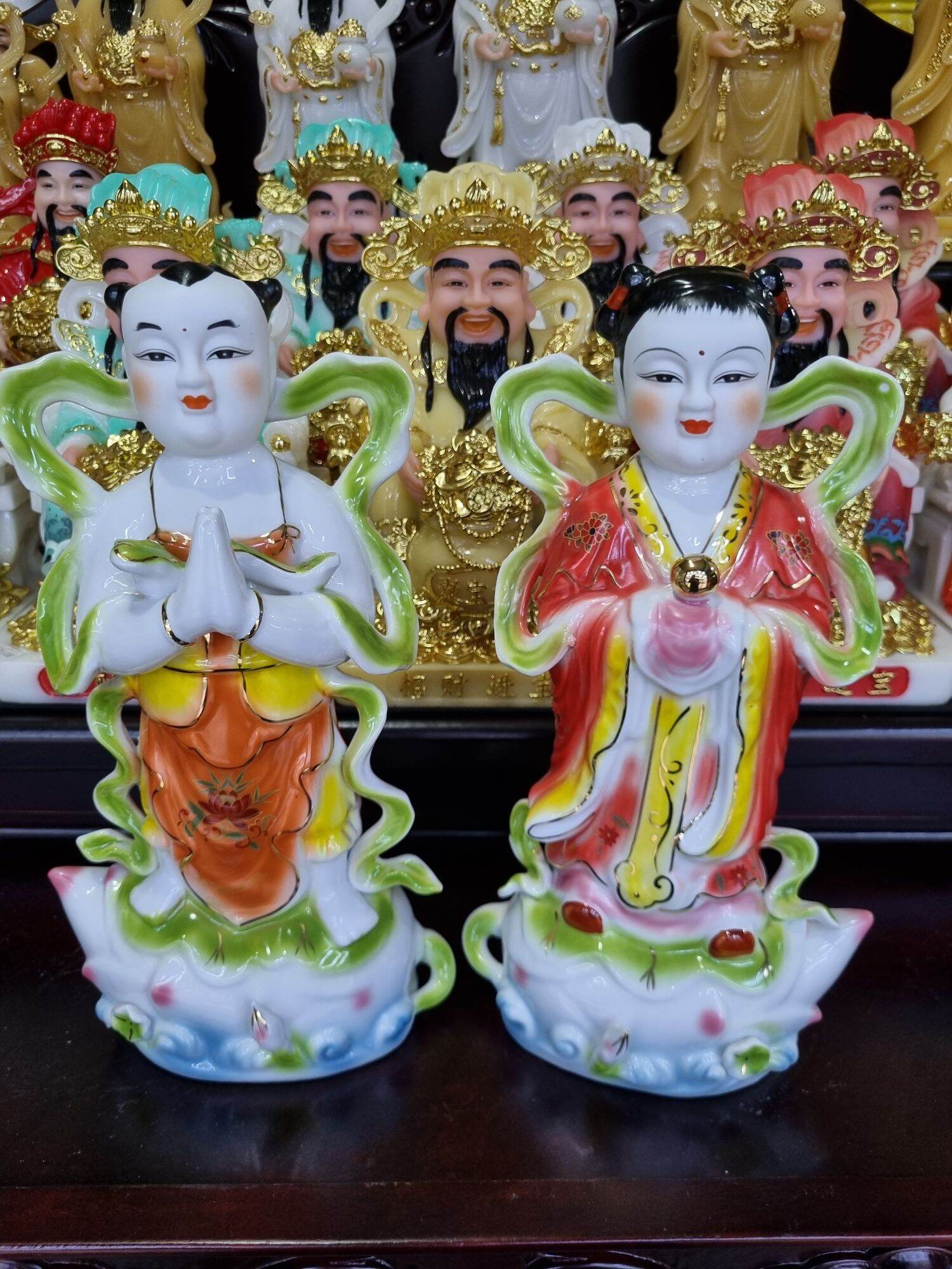 Bộ tượng kim đồng ngọc nữ - sứ màu - cao 30cm