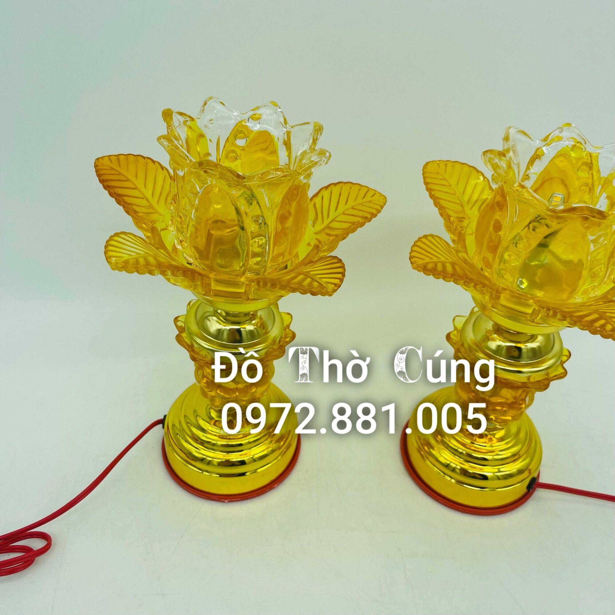 Đèn thờ thủy tinh 1 bông cao 22cm