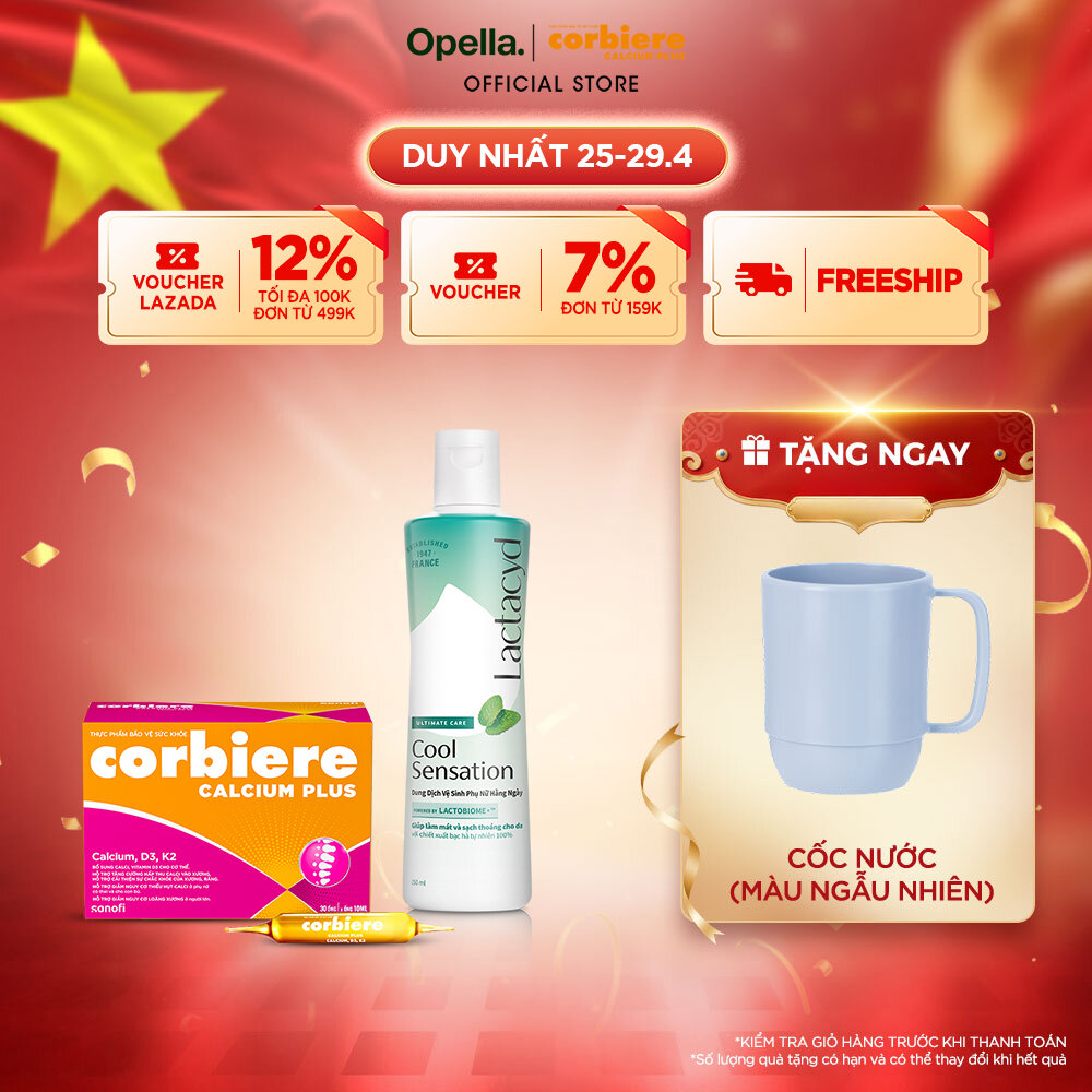 Bộ 1 DDVS phụ nữ Lactacyd Cool Sensation 250ml Mát Lạnh  Sạch Thoáng Dài Lâu + 1 Thực phẩm bảo vệ sức khỏe Corbiere Calcium Plus Mới - Canxi hữu cơ + D3 + K2