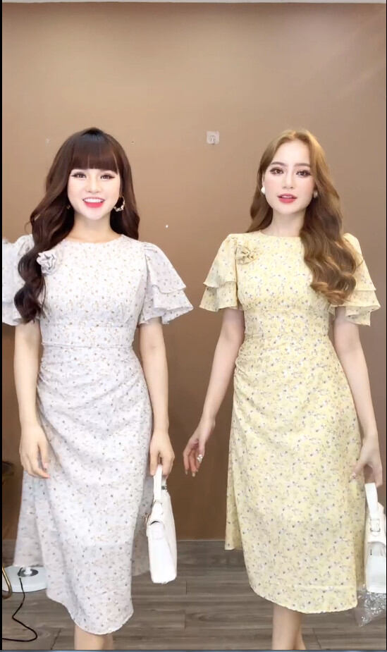 Đầm hoa nhí body tay cánh tiên Monoco