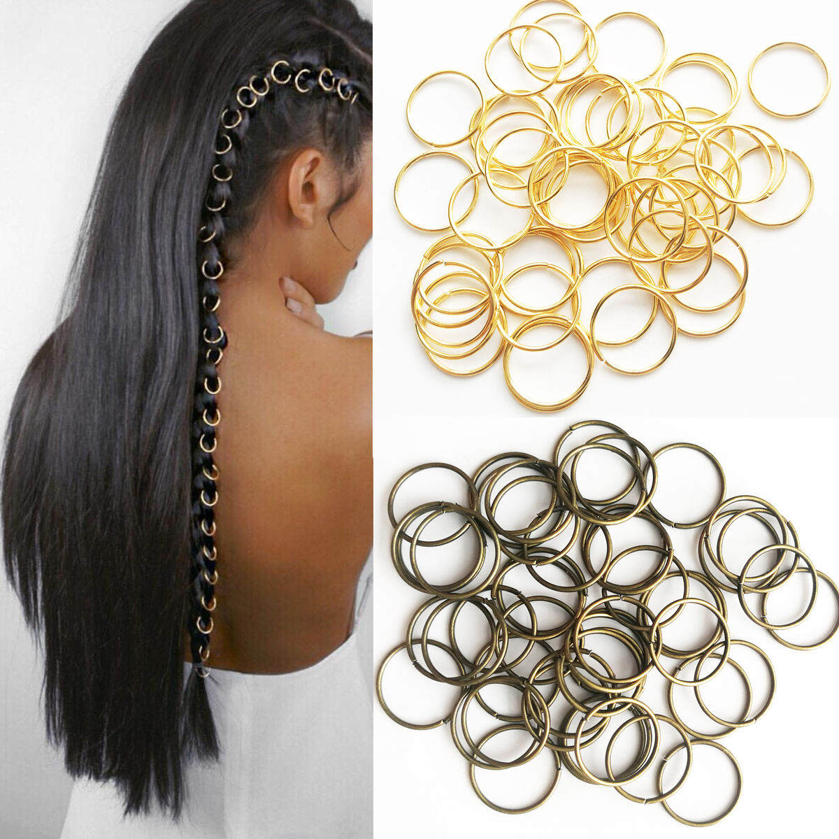 50 cái/lốc Vàng/Sliver Charms Tóc Bện Dread Dreadlock Hạt Clip Còng Nhẫn Trang Sức Dreadlock Móc Móc Phụ Kiện Tóc Vòng