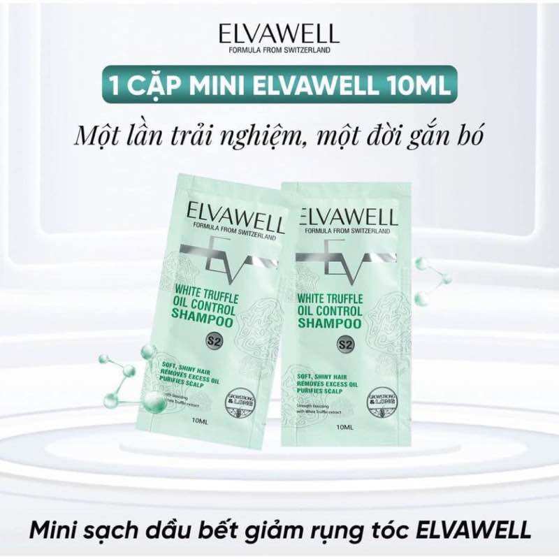 Dầu gội Elvawell mini gội xả 10ml tinh chất truffle trắng giúp phục hồi nuôi dưỡng tóc