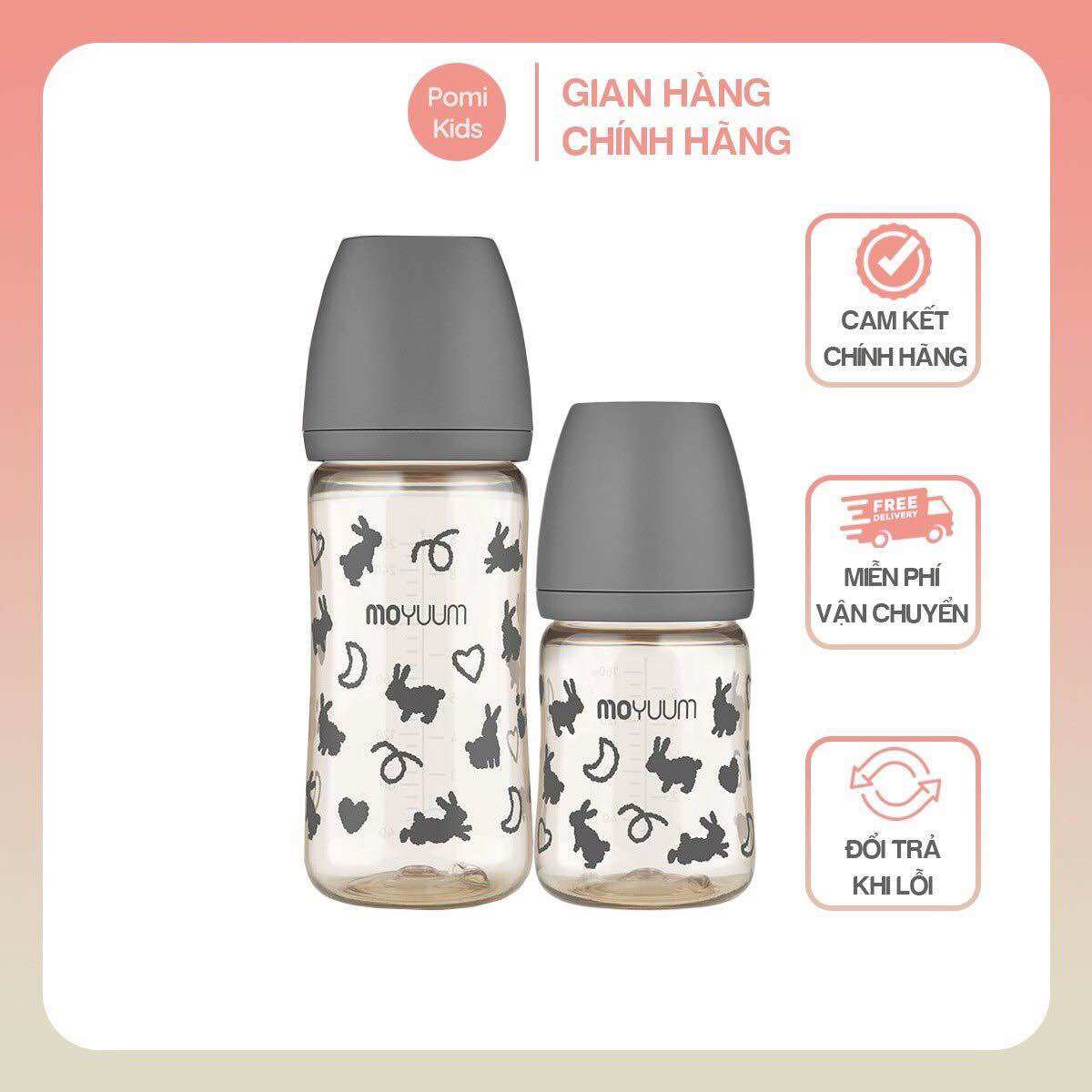 Bình sữa Moyuum Hàn Quốc chính hãng Moyuum Thỏ Xám 170ml 270ml