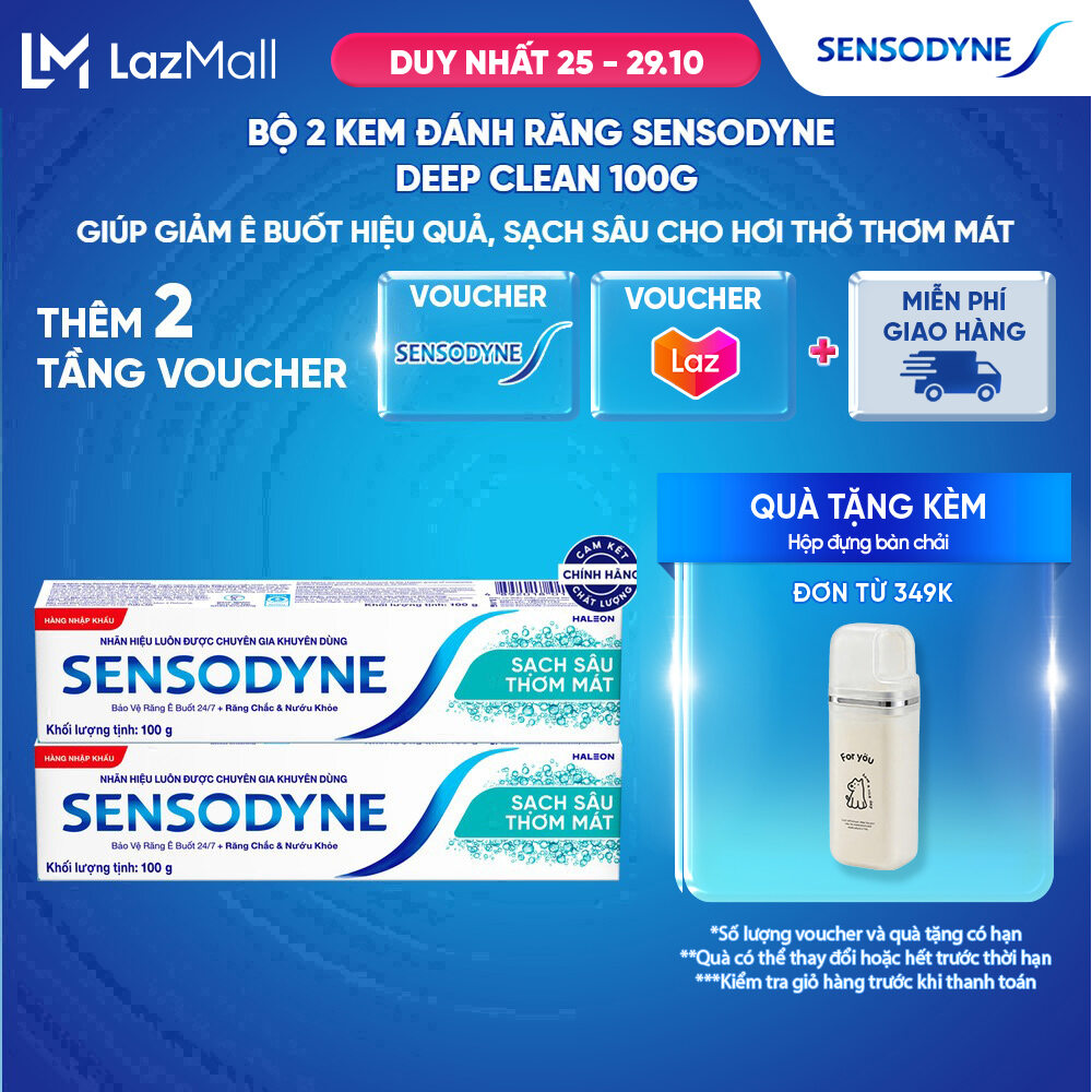 Bộ 2 Kem đánh răng SENSODYNE Deep Clean 100g giúp giảm ê buốt hiệu quả, sạch sâu cho hơi thở thơm mát