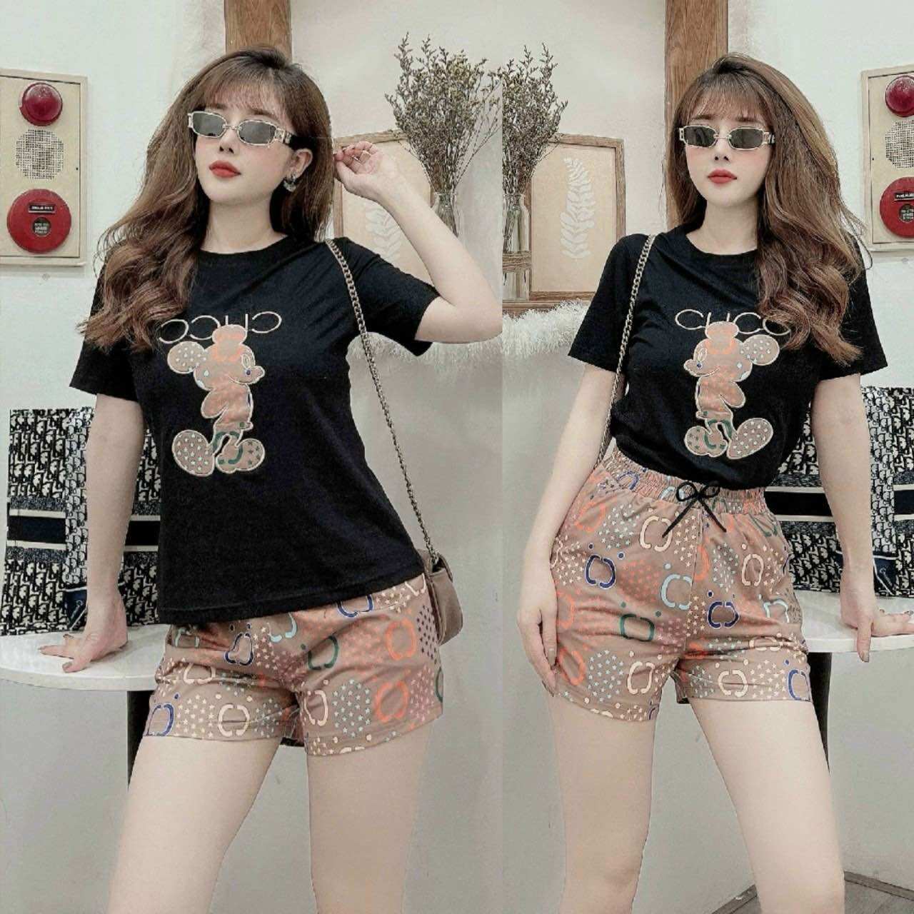 SÉT BỘ SHORT COTTON THÊU CHUỘT PHỐI 3D CAO CẤP