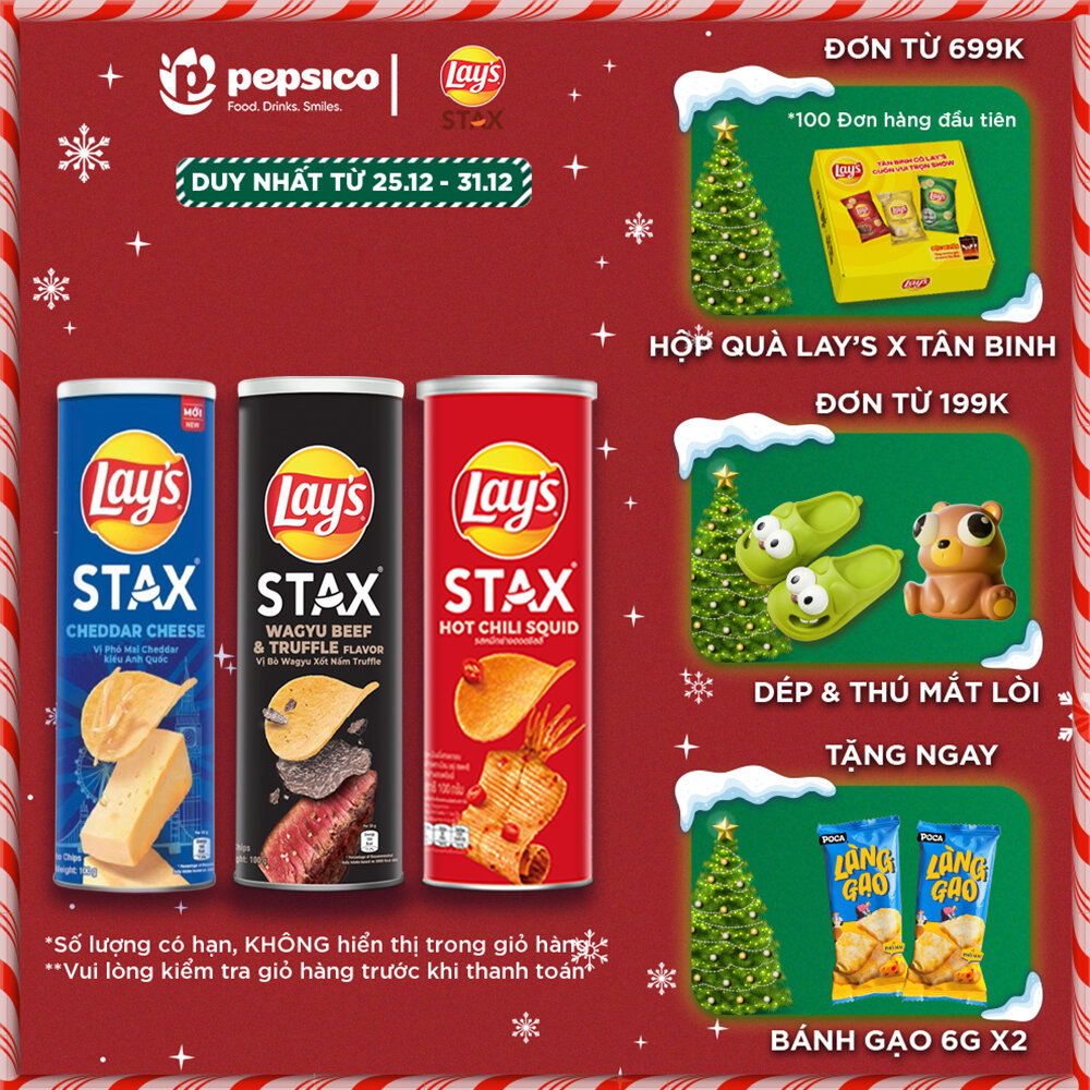  Vị Ngẫu nhiên  Combo 3 Ống Bánh khoai tây LAY'S STAX 100G Mix vị Tự Nhiên Tôm Hùm Nướng Mực Cay Bò Wagyu Nấm Truffle Kem Chua Hành Tây BBQ Phô Mai - Giòn Ngon Thấm Vị 
